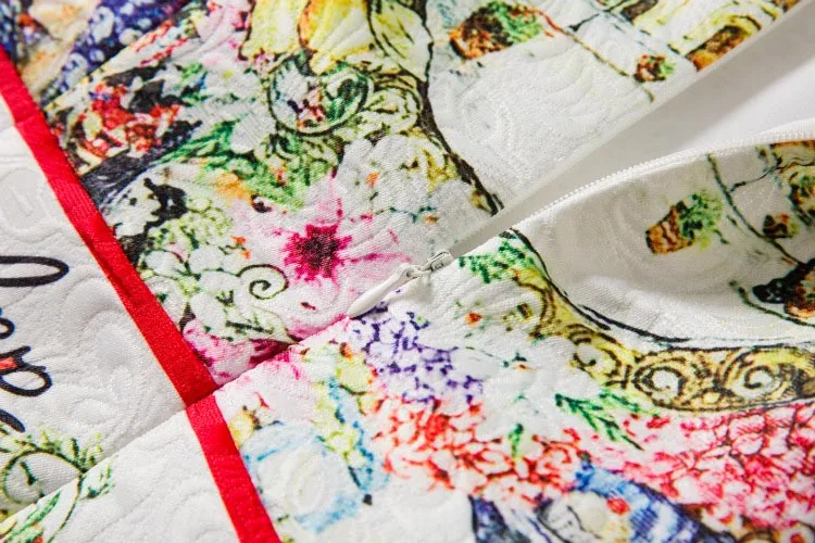 Женское платье с круглым вырезом жаккардовое облегающее рукавом и принтом лето