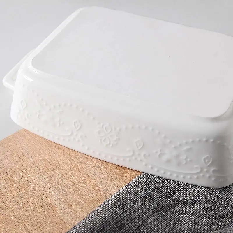 Baking tray baking bowl ceramic dish oven double ears square roast cheese Western food plat | Дом и сад