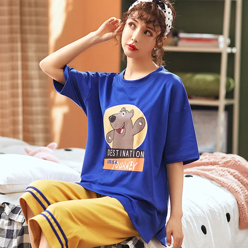 Set C SP& CITY/Комплект летних хлопковых пижам с принтом; Милая домашняя одежда для женщин; мягкая одежда для сна для отдыха; удобные комплекты футболок для девочек - Цвет: Set C