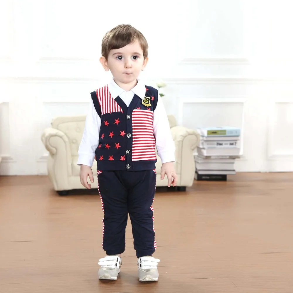 baby boy clothes wholesale kids fashion jongens kleding kinder plaid 2 pcs spring single breased patchwork suits |