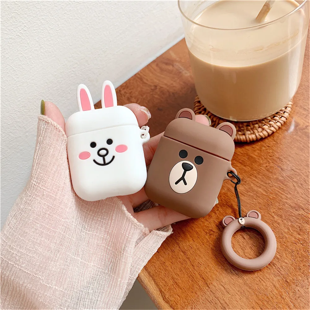 Чехол для AirPods с 3D милым мультяшным рисунком, чехол для наушников s для Apple Airpods 2, беспроводная Bluetooth гарнитура, защита, мягкий чехол с кольцом для ключей