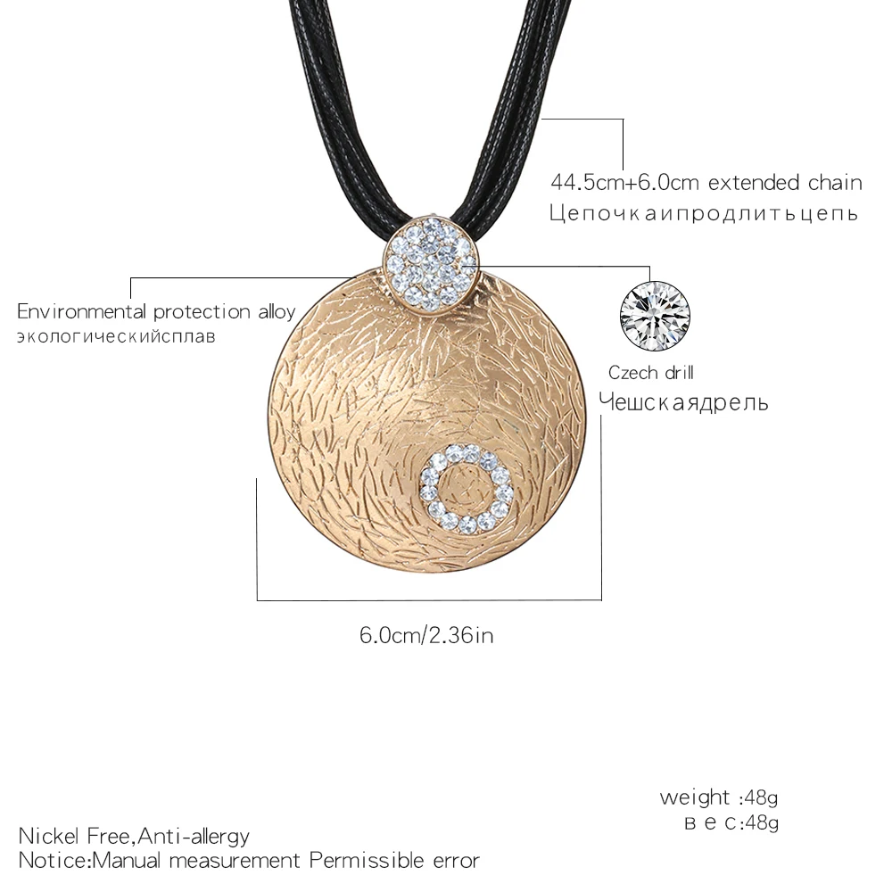 

Punk Gothic Round Gold Pendant Necklace Women Big Crystal Black Leather Chain Layered Necklace 2019 Fashion Jewelry Party Gift