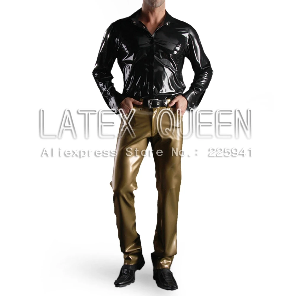 Men's latex jean rubber pants Metallic gold