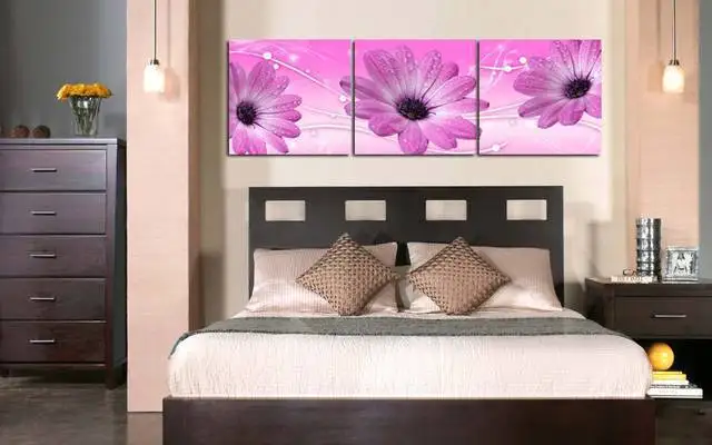 Современная фиолетовая Маргаритка цветок холст настенная живопись 3 предмета