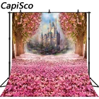 Каписко фон для фотосъемки Радуга сказочный замок розовые цветы детский душ принцесса день рождения фото фон