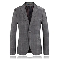 2019 fashion casual men suit jacket slim fitted plaid striped men tailored blazer jacket gray high quality blazer hombre