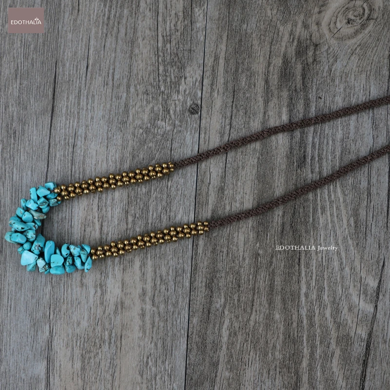 EDOTHALIA Vintage Style Brass Bell Beads Necklaces For Women Chip Blue Stone/ One Big Stone Pendants Maxi necklace Reloj Mujer | Украшения