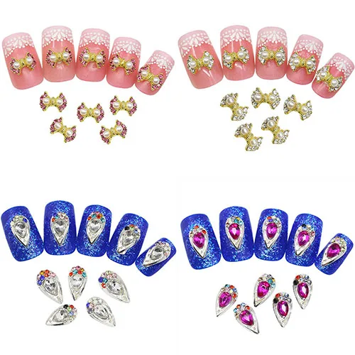 2015 Fashion 10Pcs Alloy Faux Pearl Nail Art 3D Colorful Bowknot Studs DIY Manicure Decoration | Красота и здоровье