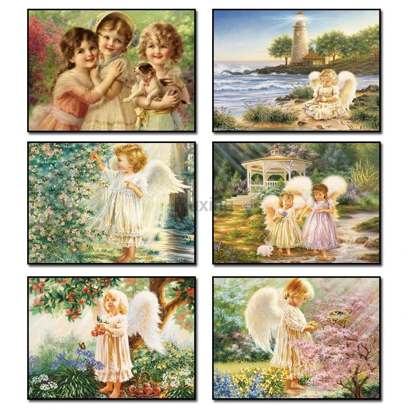 

Full Square Diamond Painting Cute little angel scenery Full Drill Cross Stitch Diamond Embroidery Mosaic Rhinestones Home Decor