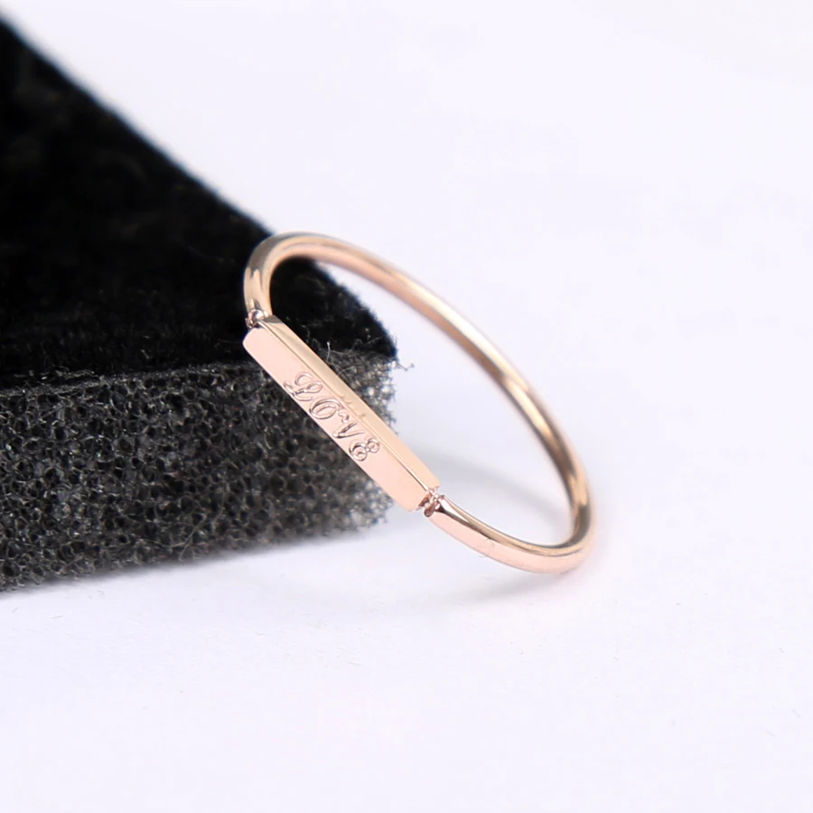 

YUN RUO New Arrival Fashion Square Love Rings Rose Gold Color Woman Gift Party Titanium Steel Jewelry Top Quality Never Fade