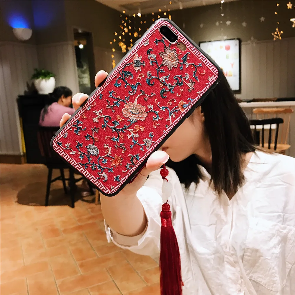 3D Relief Retro Fashion Flower Tassel Phone Case for Iphone X XR Xs MAX Full Protection Silicone Cover 7 8 6 6s Plus |