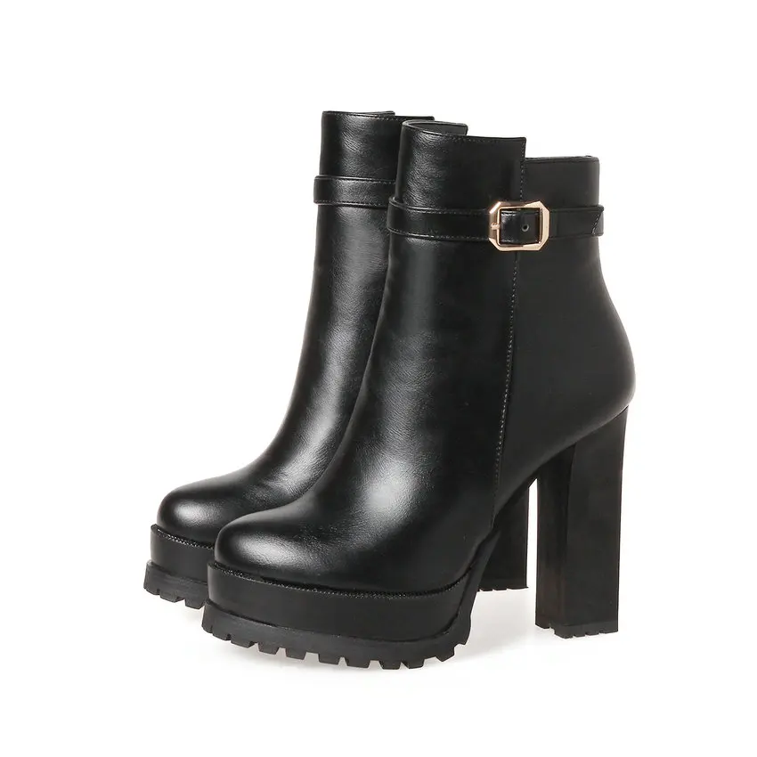 Женские мотоциклетные ботильоны QUTAA черные на высоком квадратном каблуке с