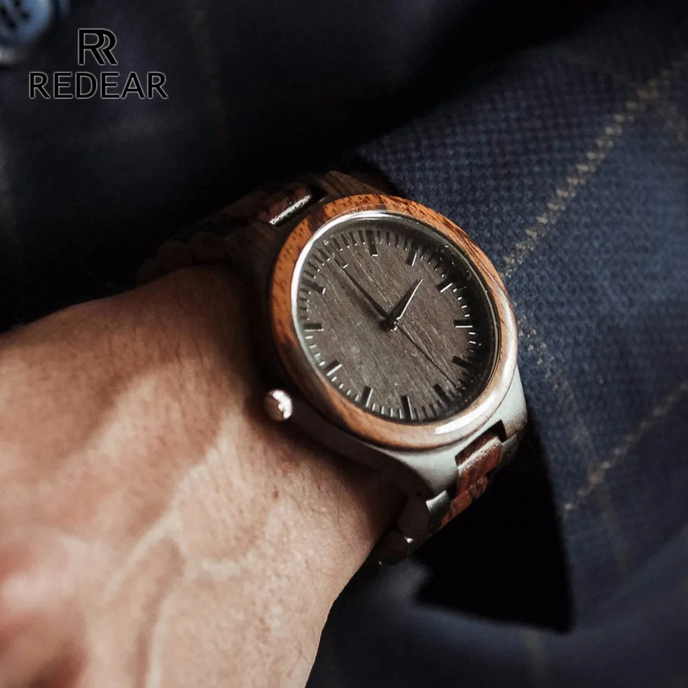 Часы REDEAR Мужские автоматические деревянные черные часы с принтом зебры и