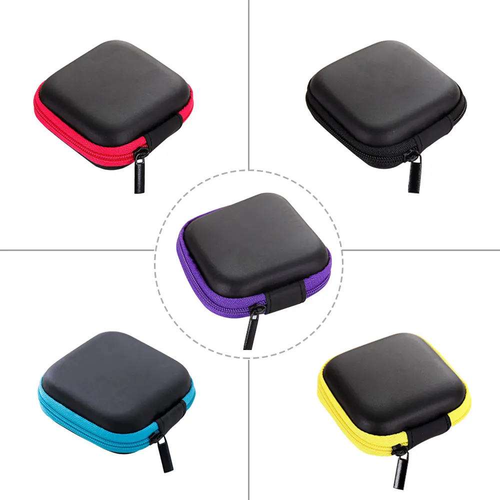 Mini Zipper Hard Headphone Case Portable Earbuds Pouch box PU Leather Earphone Storage Bag Protective USB Cable Organizer | Электроника