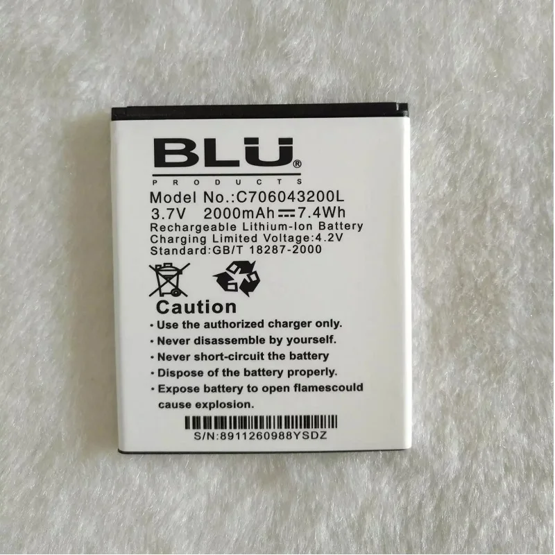 100% Original BLU Studio C Mini 2000mAh Mobile Li-ion Polymer Battery Bateria for D670u C706043200L Batterie Accumulator | Мобильные