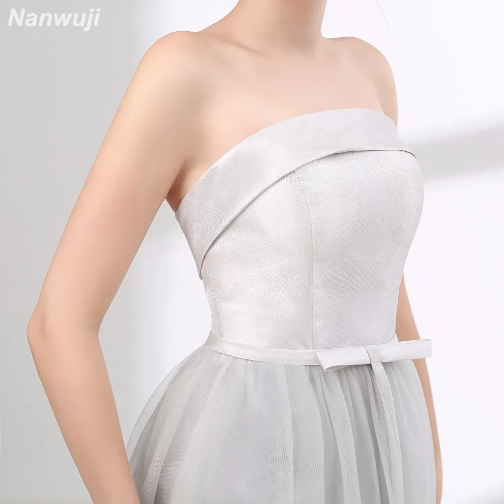

Real Photo Scoop Grey Tull Evening dress Simple dress New Banquet Elegant Grey Satin Evening Dress