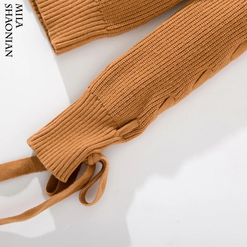 Autumn Casual Pullovers Sweater Women Lace Up Tops O-neck Long Sleeves Solid Weave Ribbons Essential Jumper Loose Sweaters 2018 | Женская