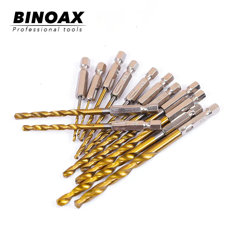 BINOAX 13 шт. высокоскоростные стальные сверла с титановым покрытием 1,5-6,5 мм шестигранный хвостовик