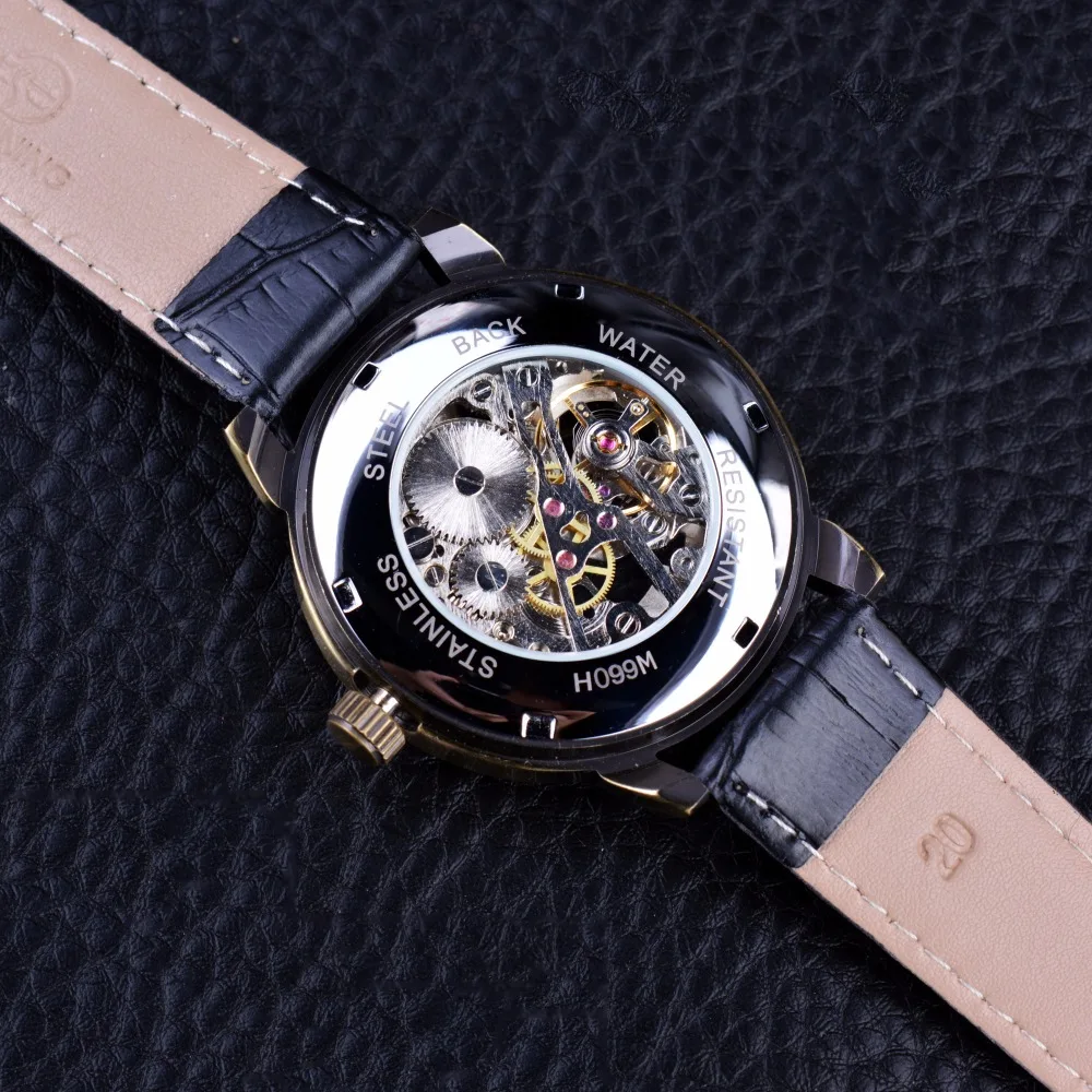 Классические мужские часы-скелетоны Forsining в стиле стимпанк с бронзовым дизайном