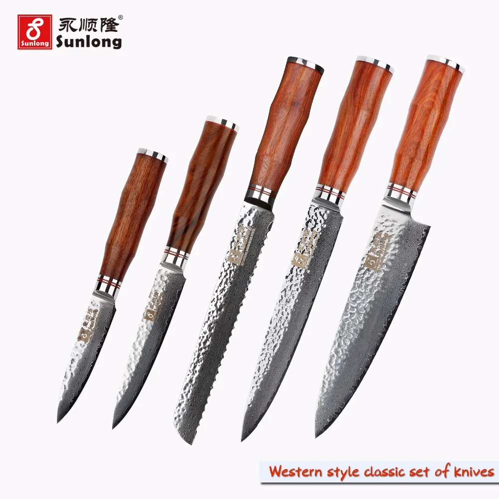 

Sunlong vg10 Western style classic set of Damascus Steel Nakiri Chef knife,japanese kitchen knives,knife set, osewood Handle