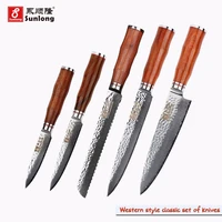 sunlong vg10 western style classic set of damascus steel nakiri chef knifejapanese kitchen knivesknife set osewood handle