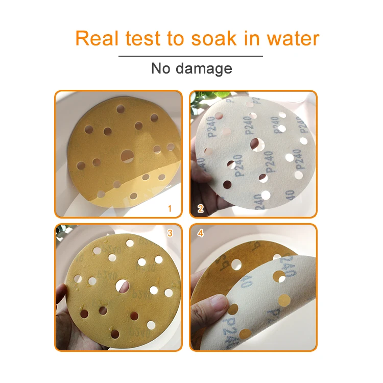 100 шт 6 дюймов 15 отверстий крюк и петля Золотая абразивная бумага Автомобильная Песочная бумага для полировки и шлифовки