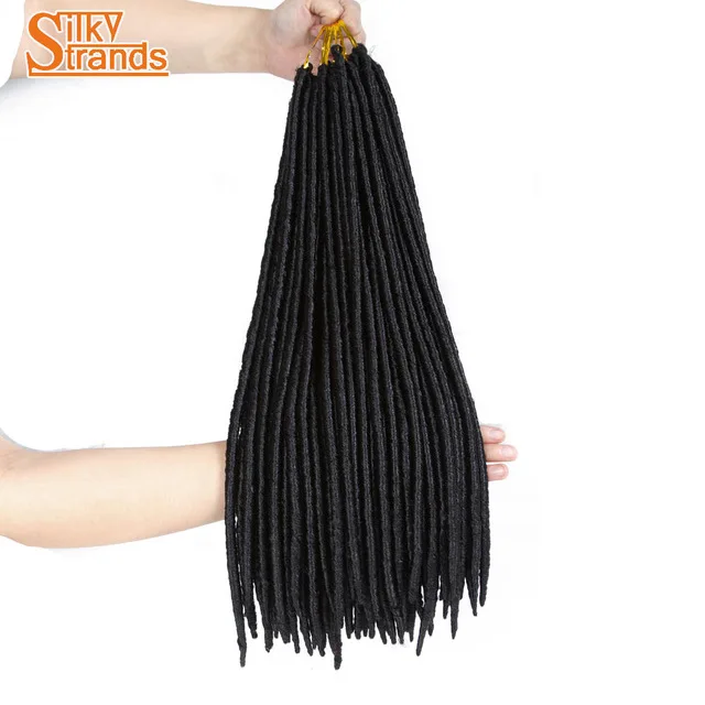 Шелковистые пряди синтетические вязанные крючком Faux locs накладные волосы Омбре плетение волос крючком косы 2X замки цвета - Цвет: #1