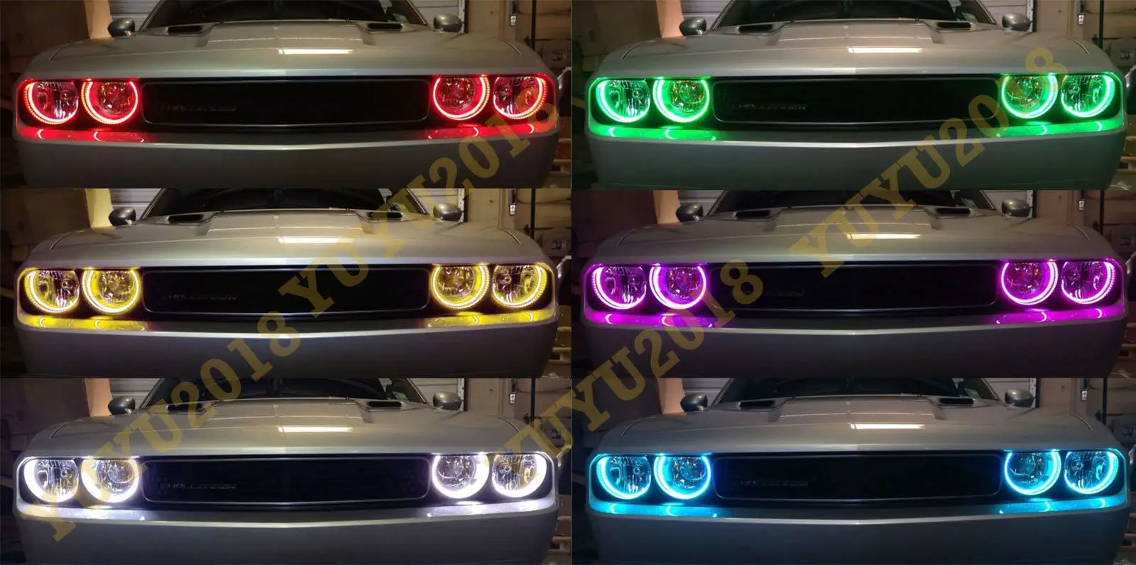 RGB 4 кольца с ореолом подходит для Dodge Challenger 2008 2014 Автомобильная фара