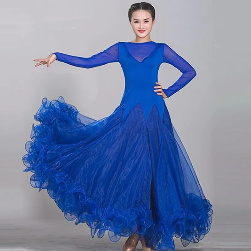 

7 colors blue waltz dress rumba standard smooth dance dresses Standard social dress Ballroom dance competition dress fringe