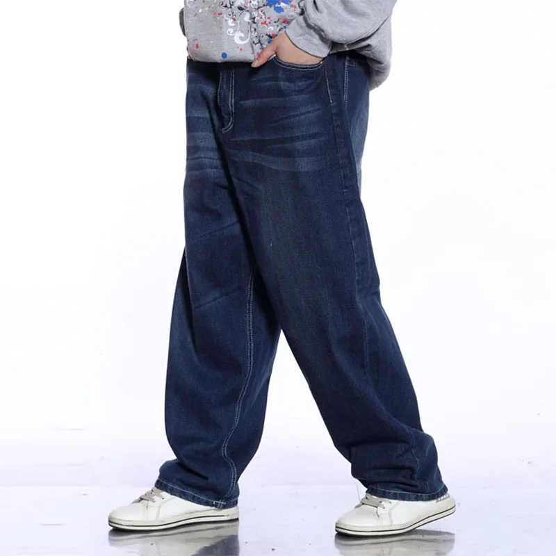 Men Blue Baggy Jeans Bleached Design Hip Hop Mens Wide Leg Denim Pants Male Loose Hiphop Streetwear Skateboarder | Мужская одежда