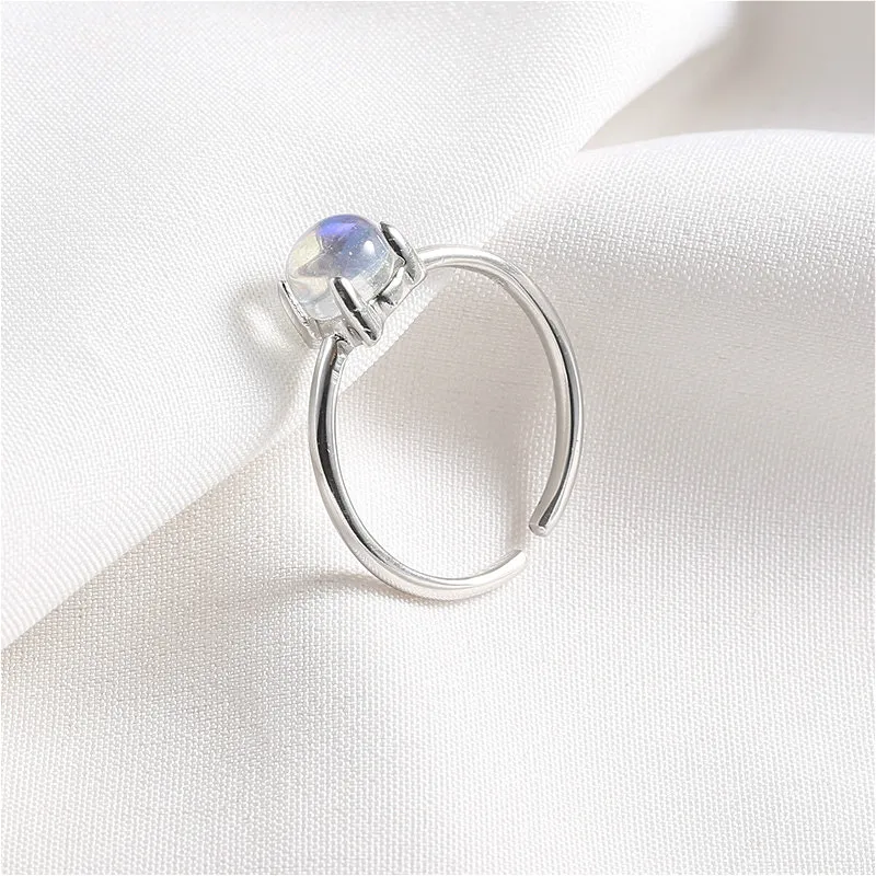 Женское кольцо с лунным камнем Flyleaf простое Открытое из стерлингового серебра 925