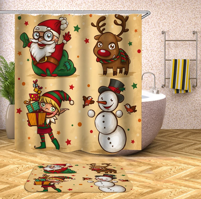 Рождественская занавеска для ванной занавески из полиэстера водонепроницаемые
