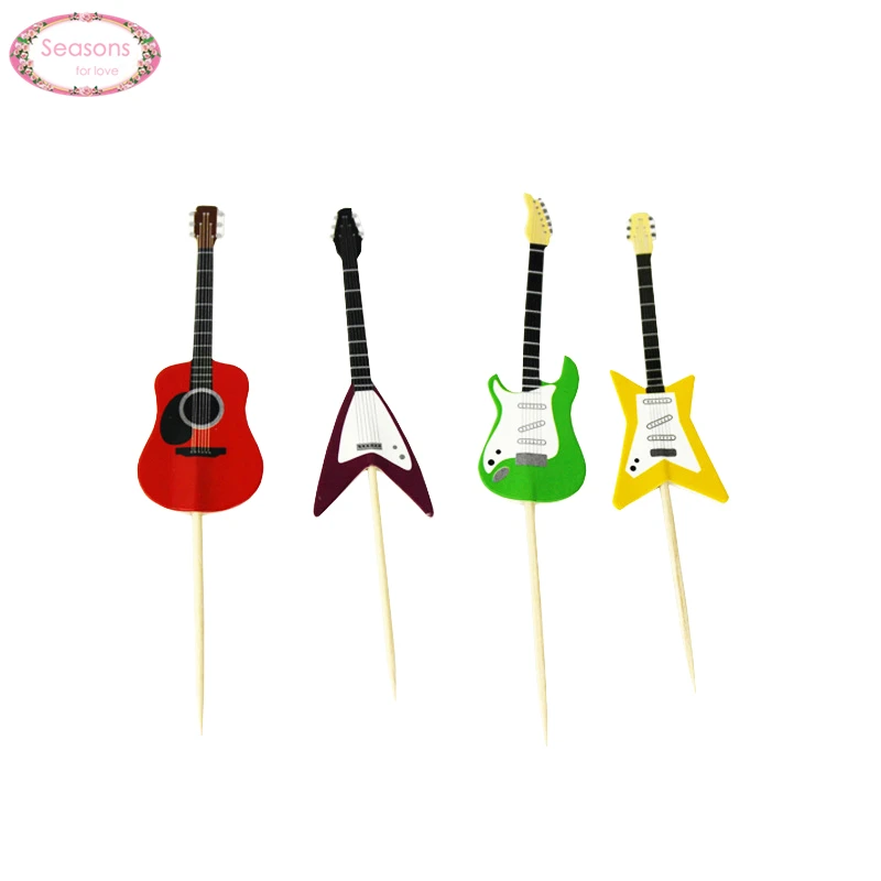 Новинка набор из 24 штук гитара дизайн украшения для капкейков Бумага торт