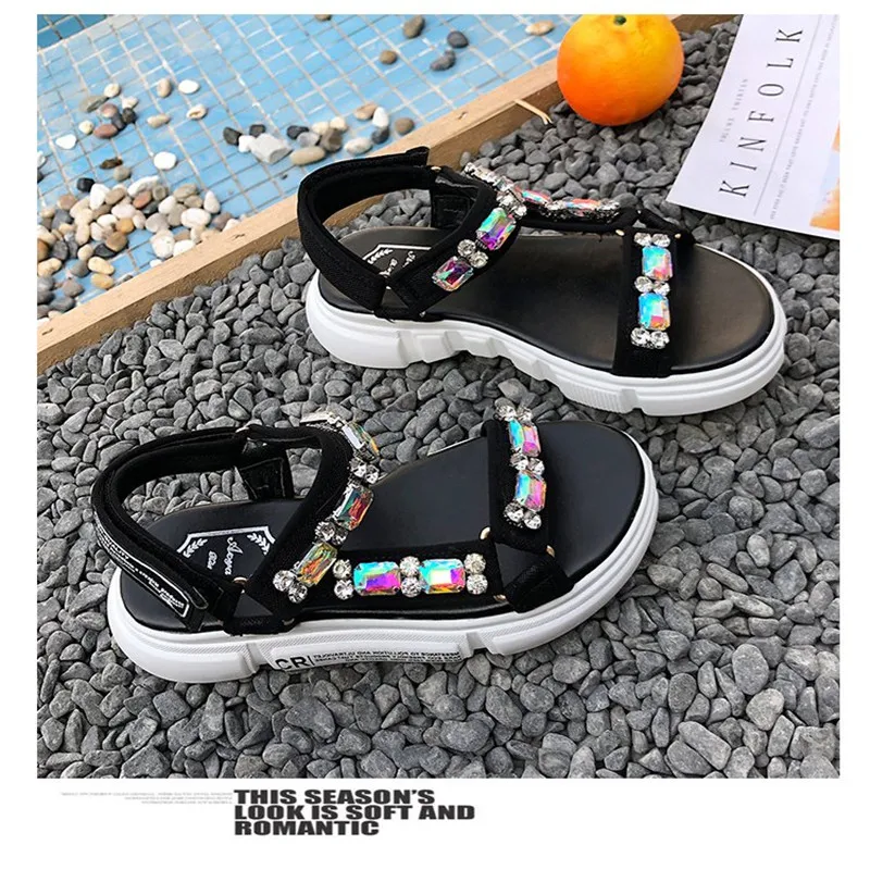 Женская обувь новинка 2019 женская на толстой подошве со стразами модные