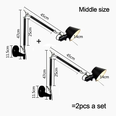 2pcs middle black 2 шт./компл. шероховатой поверхностью черного современный складной Настенные светильники с длинными поворотный кронштейн регулируемый Алюминий Настенные светильники телескопическая Настенные светильники ночники - Цвет абажура: 2pcs middle black