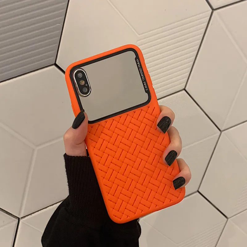 Косметическое зеркало с ТПУ силиконовым тканым узором чехол для телефона iPhone Xs Max
