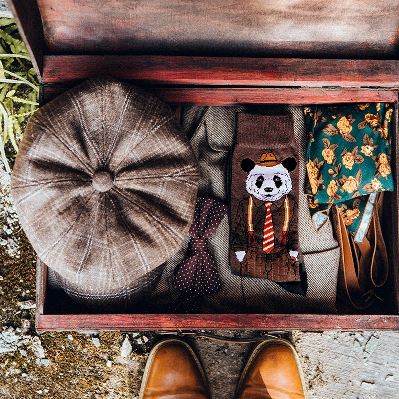 Мужские милые comic кофе коричневый медведь носки джентльмен Англия Британский