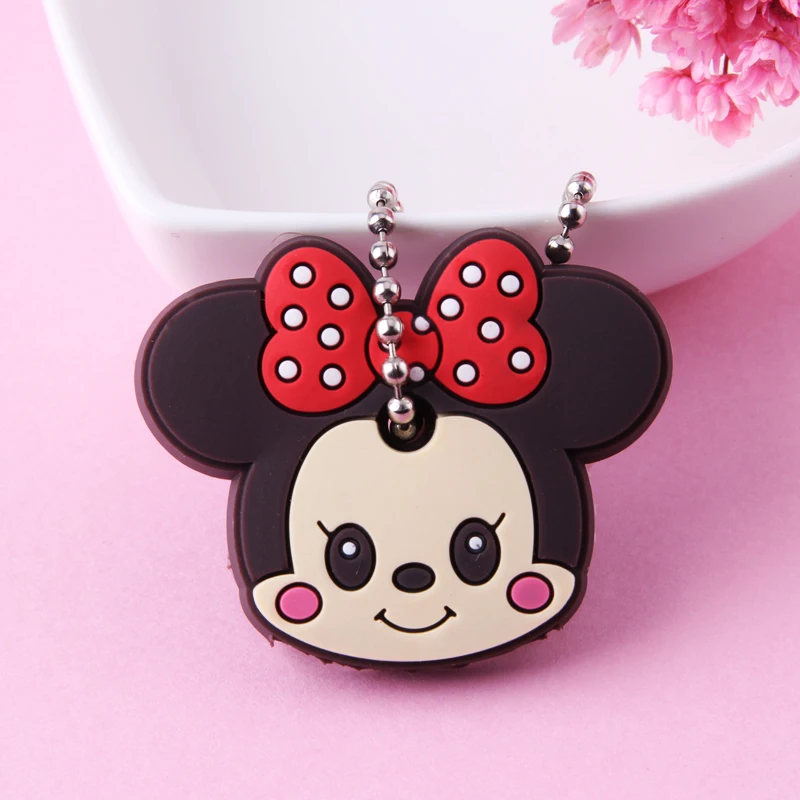Cartoon Anime Cute Key Cover Cap Silicone Mickey Stitch Bear Keychain Women Gift Owl Porte Clef Minne Key Chain - Цвет: Photo Color1