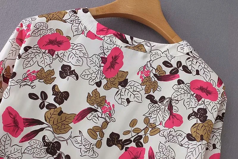 Women Elegant V neck Floral Blouse Long Sleeve Autumn Spring Printed Ladies Shirt Female Slim Casual Tops ZA8981 |