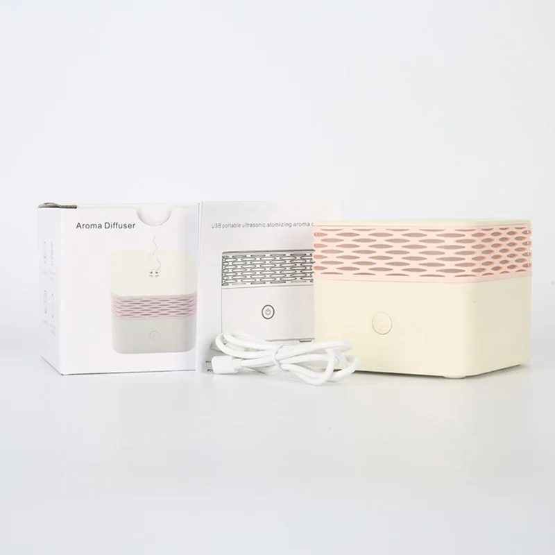 

air humidifier aroma oil diffuser, usb mini square atomizer home bedroom warm night light 120 ml