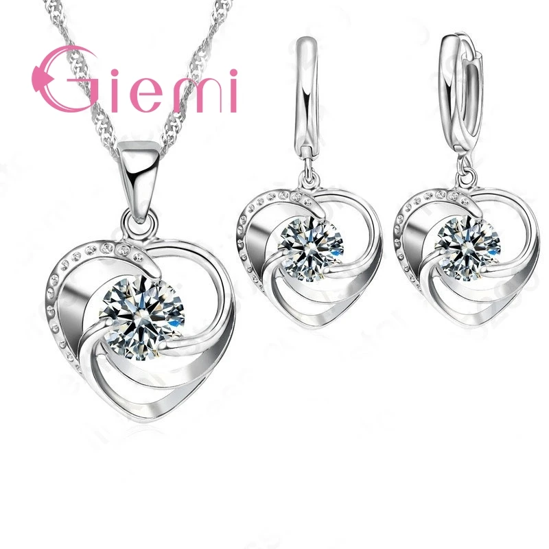 Charming Love Shape Crystal Necklace Elegant Women Wedding Ceremony Ear Jewelry 925 Sterling Silver Pendant Chain | Украшения и