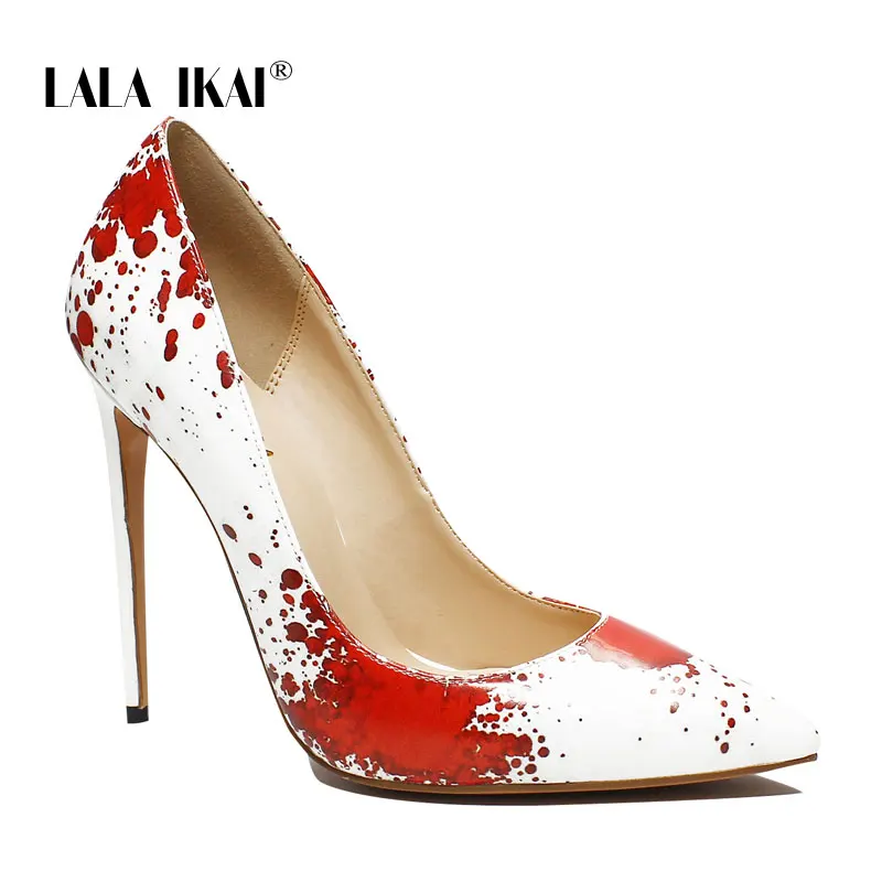 Red LALA IKAI/женские модные туфли-лодочки из искусственной кожи; пикантные Свадебные Вечерние туфли на очень высоком каблуке; Zapatos De Mujer XWC3901-4 - Цвет: Red