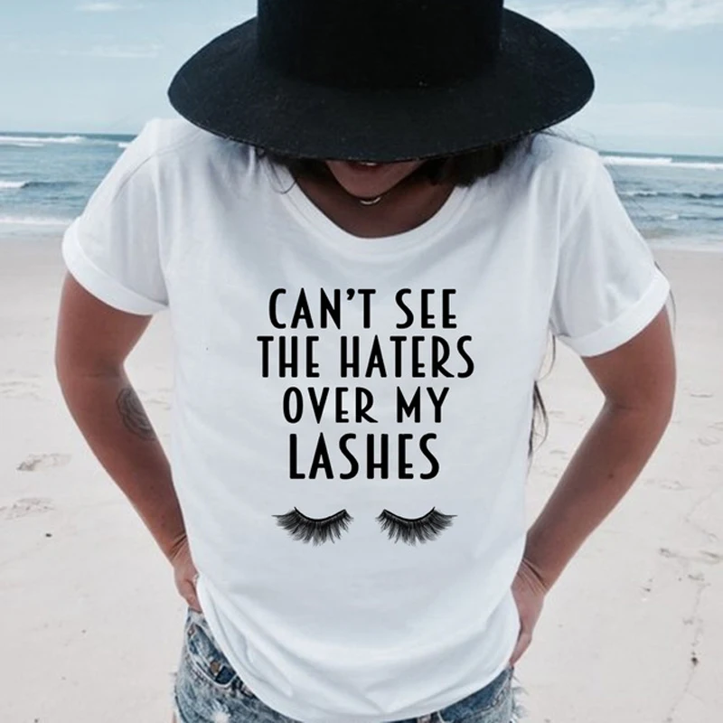 Женская футболка с надписью The Haters Over My Lashes|Футболки| |