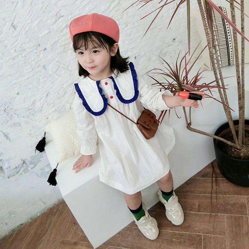 Весенне-осеннее 2019 Повседневное платье в Корейском стиле с отложным воротником и