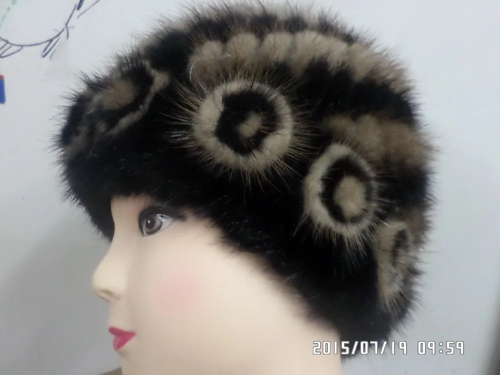 Linhaoshengyue The Real Mink Woven Fur Flower Hat