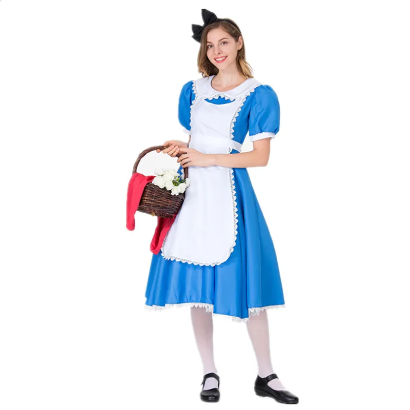 Костюм горничной Алисы в стране чудес на Хэллоуин косплей вечеринка голубая