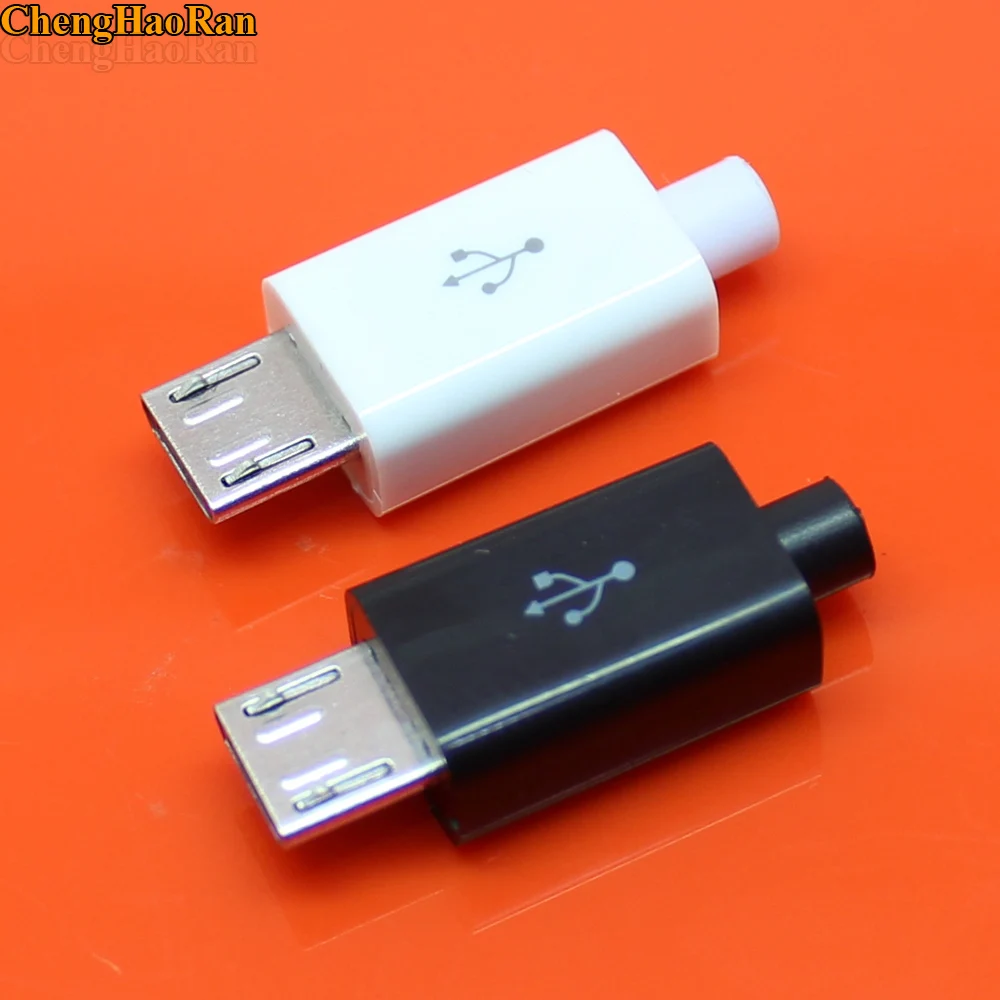 

ChengHaoRan 500PCS/LOT Micro USB 5Pin Male connector plug Black White welding Data OTG line interface DIY data cable