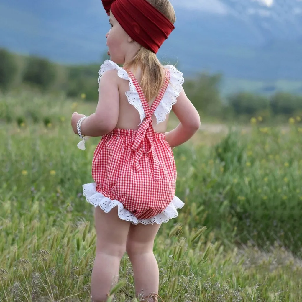 Для маленьких девочек плед печати жилет комбинезон без рукавов с открытой спиной