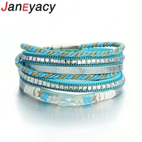 janeyacy bohemia beads crystal charm leather bracelets for woman multiple layers rope bracelet bangles fashion female pulseras
