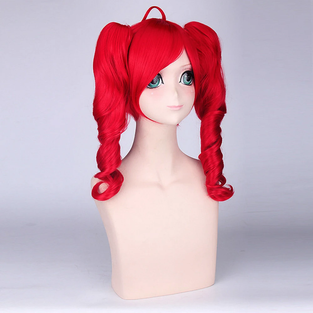 Anime kasane teto VOCALOID Long Wavy Red Cosplay Wig Costume 50cm Synthetic Hair Wigs For Women + Double Ponytails